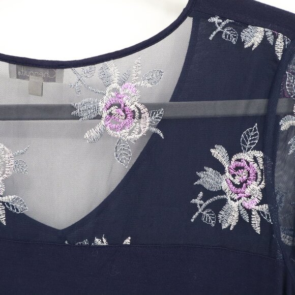 Chenault Sheer Embroidered Top Womens XL Navy Feminine Boho Grannycore Bloomcore - Picture 9 of 16